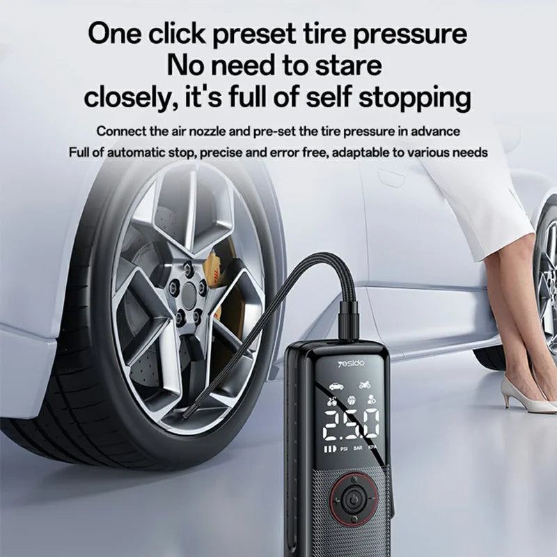 YESIDO VC17 Multi-function Wireless Tire Inflator for Car / Bicycle / Basketball Portable Air Compressor with LED Display