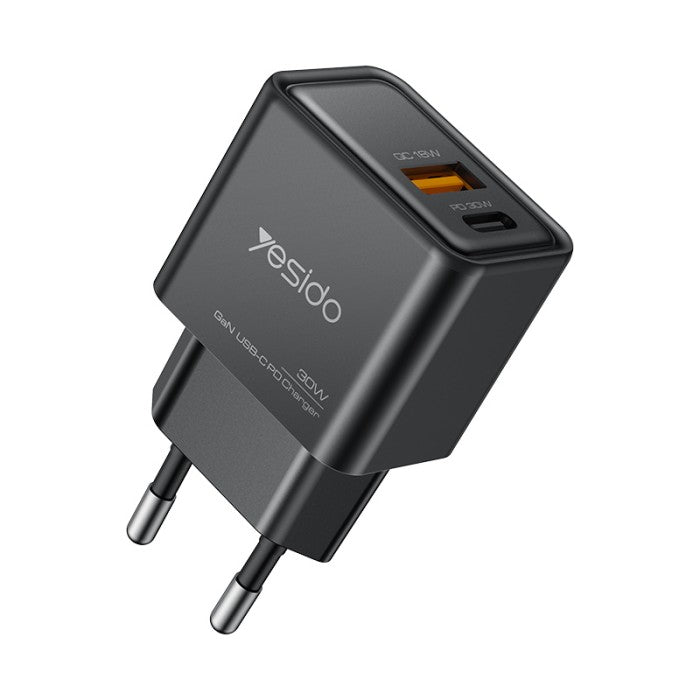 شاحن منزلي سريع الشحن بقوة 30 واط بتقنية GaN (منفذ Type-C + منفذ USB)