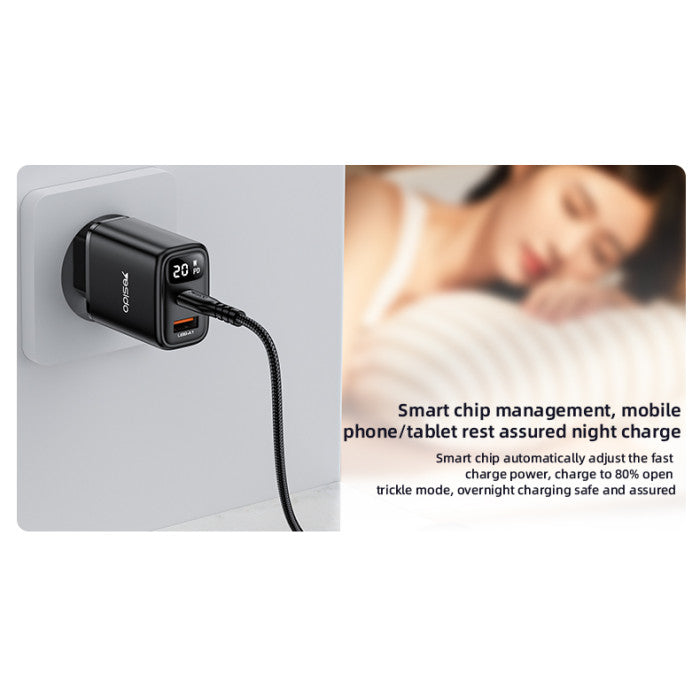 YC68 EU 20W Power Display Fast Charging Wall Charger