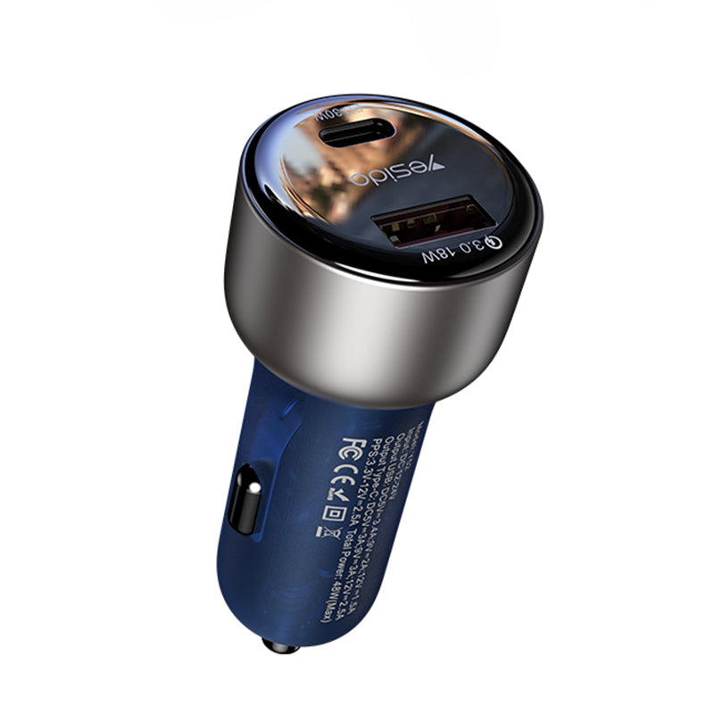 yesido 48W zinc alloy+ABS semi-transparent blue car charger Y52