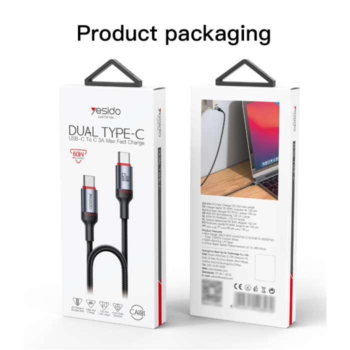 CA181 Type-C To Type-C 60W Fast Charging Data Cable