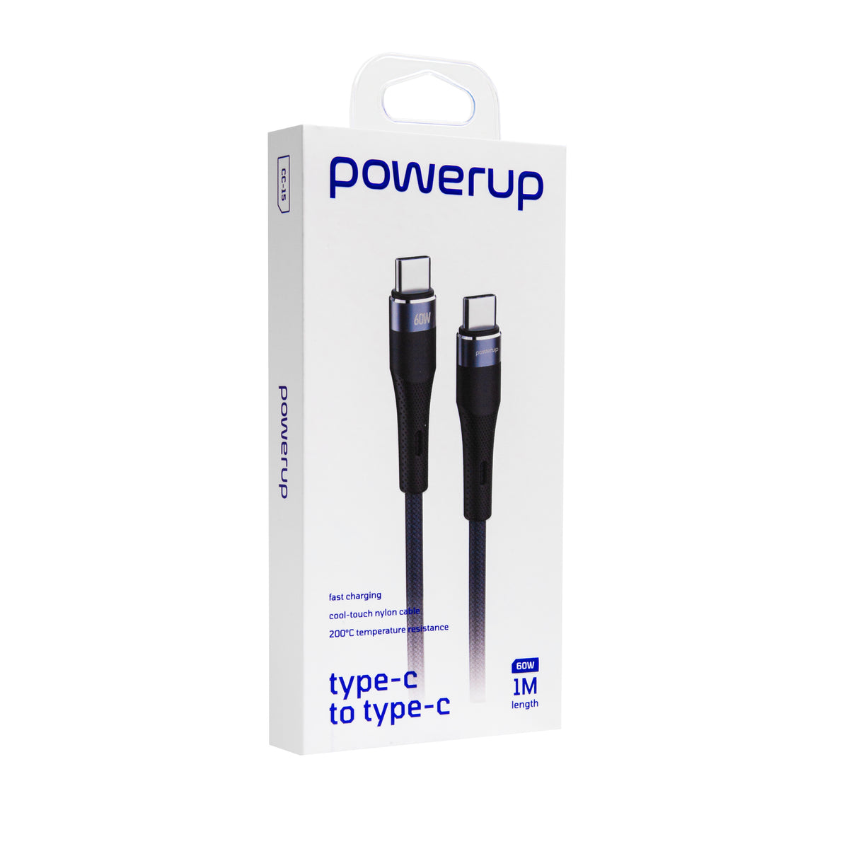 Power Up CC-15 - Type C To Type C 60W Fast Charging Nylon Cable, 1M