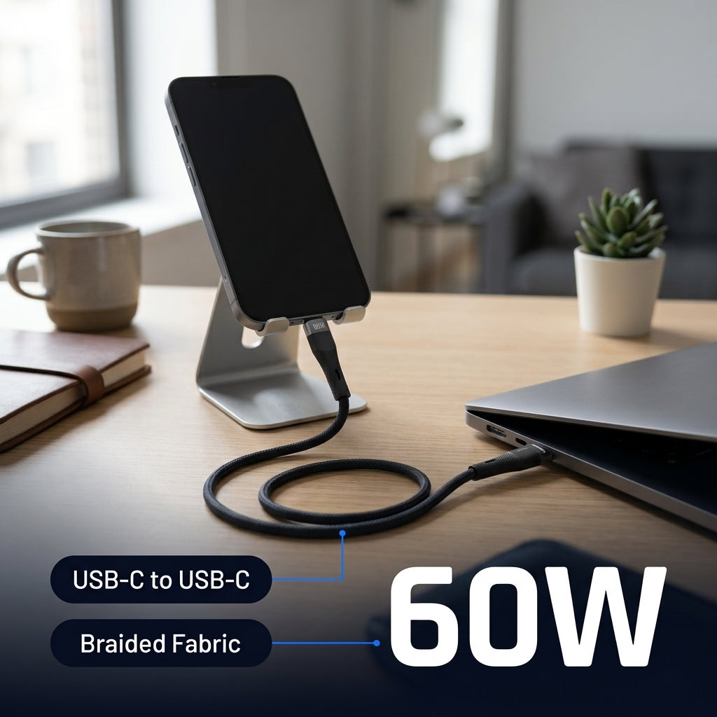 Power Up CC-15 - Type C To Type C 60W Fast Charging Nylon Cable, 1M