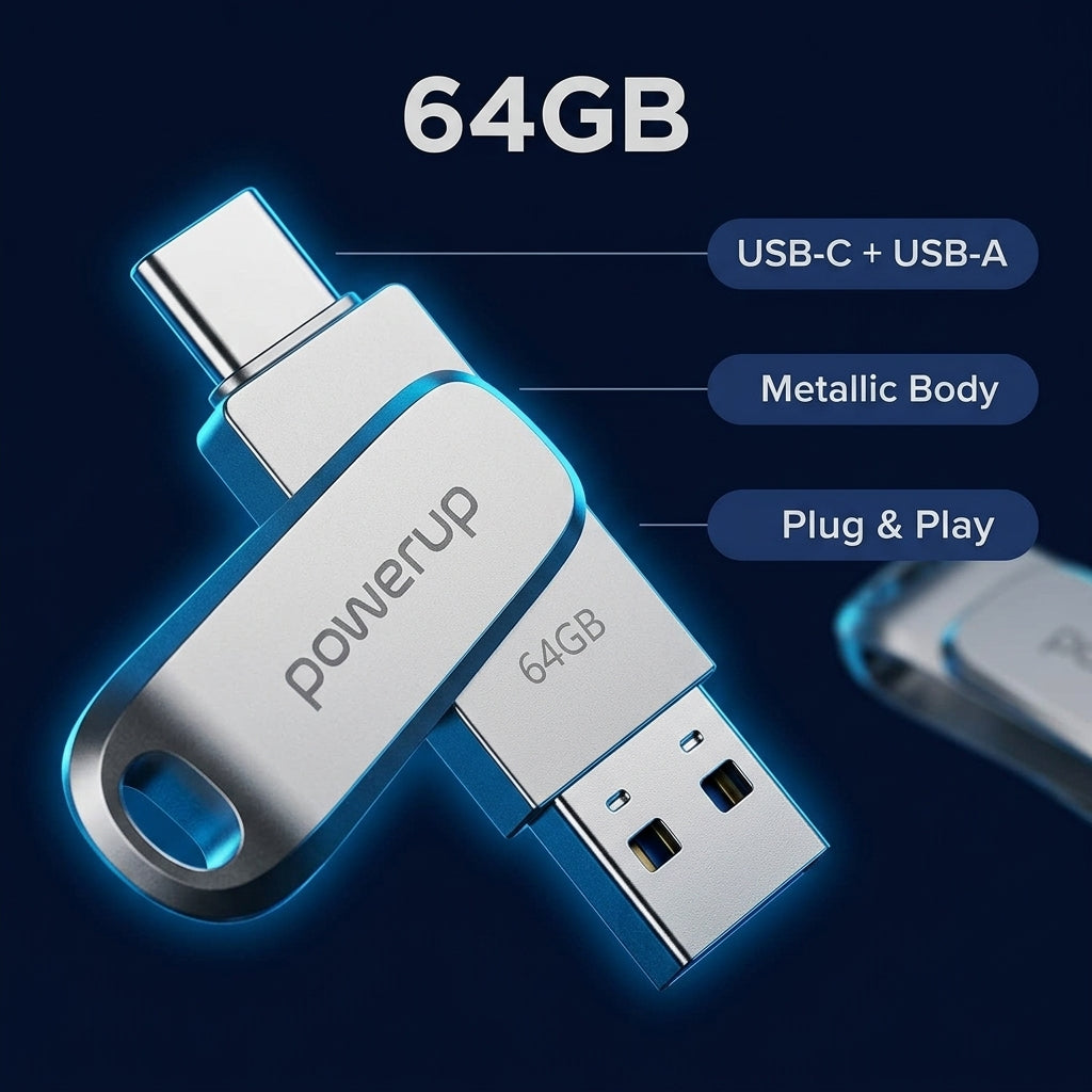 PowerUp - Dual Flash Memory Drive Type-C 64GB