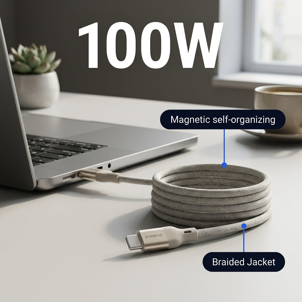PowerUp MCC-1 100W Magnetic USB-C to USB-C Cable, 1 Meter