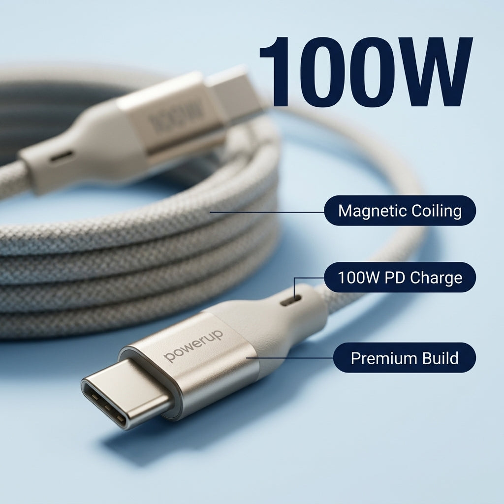 كابل من باور اب MCC-1 مغناطيسي USB-C إلى USB-C بقوة 100 واط، 1 متر
