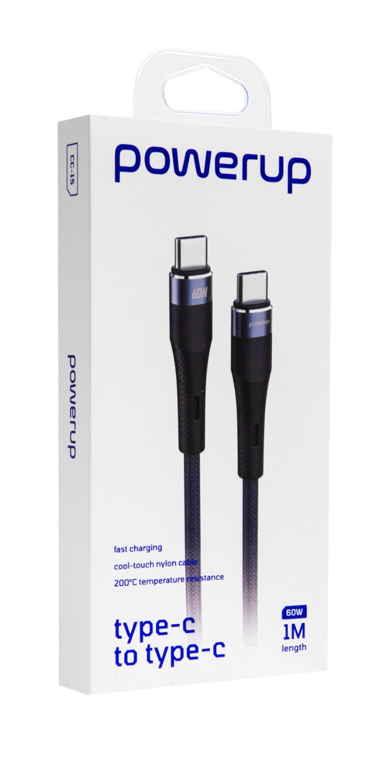 Power Up CC-15 - Type C To Type C 60W Fast Charging Nylon Cable, 1M