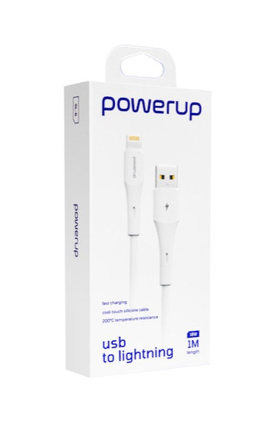 PowerUp Sl-6 - USB To Lightning 18W Fast Charging Silicon Cable, 1M-White