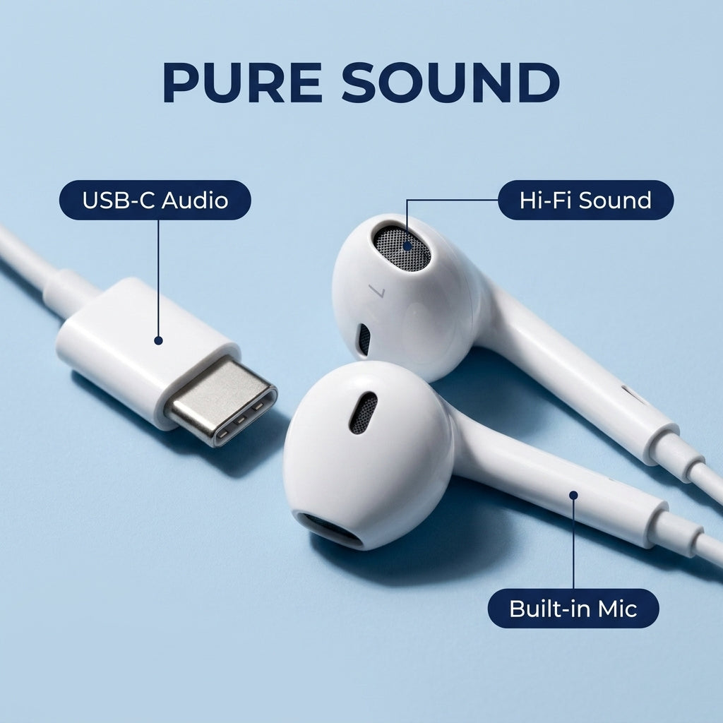 PowerUp - x 200 Sound Earphones with , Type-C Connector, white