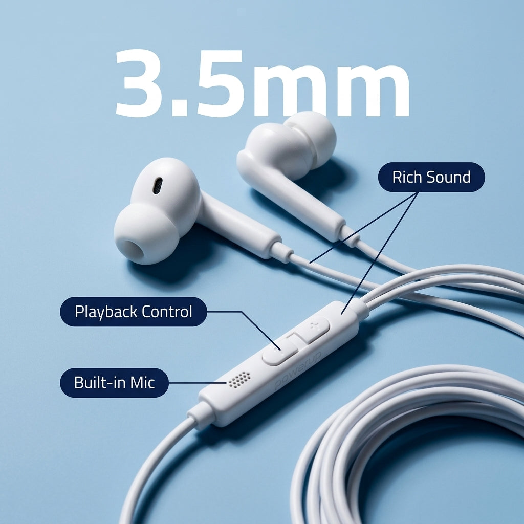 PowerUp X-600 - Pure Sound Earphone With 3.5mm Connector WHITE