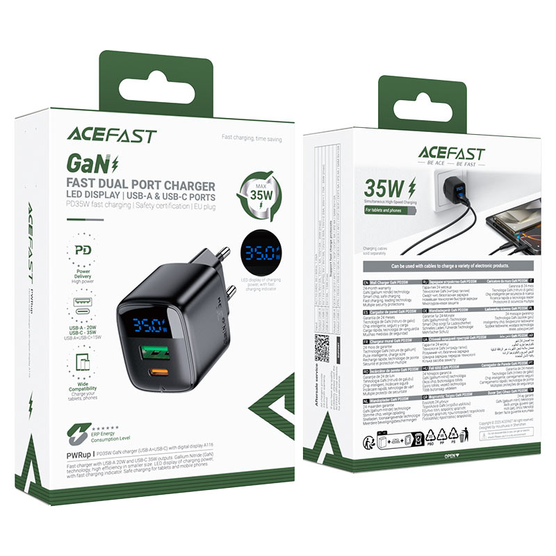 Fast Charge Wall Charger A116 PD35W GaN (1xUSB-A+1xUSB-C) EU