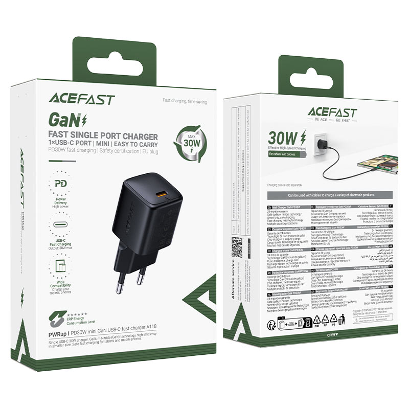Fast Charge Wall Charger A118 PD30W GaN (1xUSB-C) EU