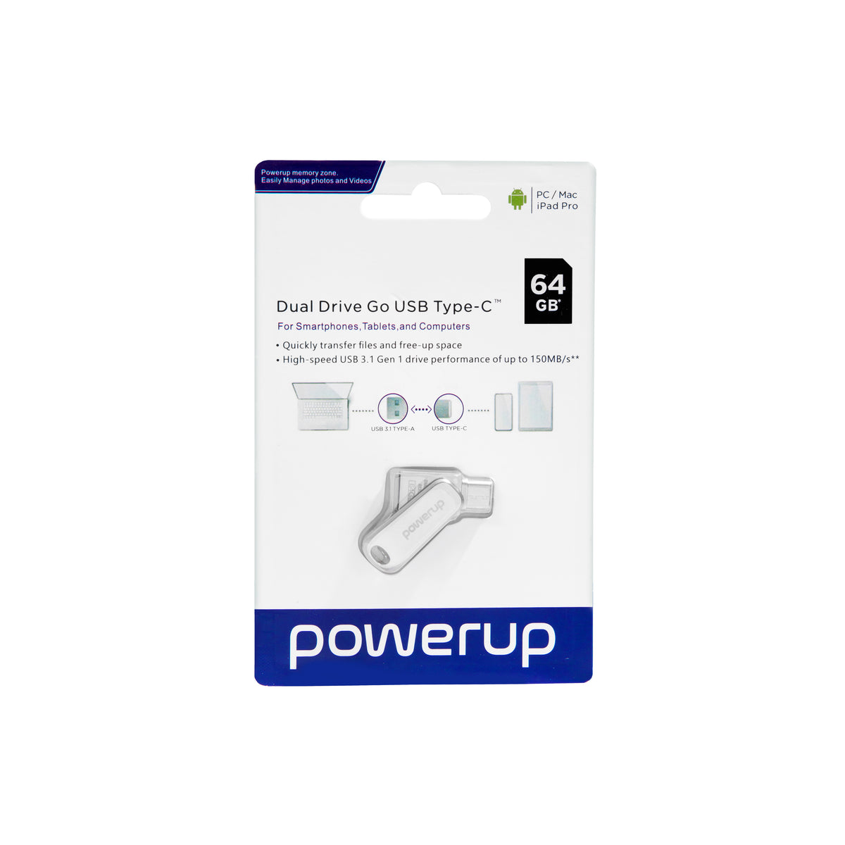 PowerUp - Dual Flash Memory Drive Type-C 64GB