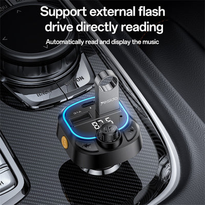 YESIDO Y70 Bluetooth-compatible 5.3 FM Transmitter Car Charger Hands Free Calling MP3 Player