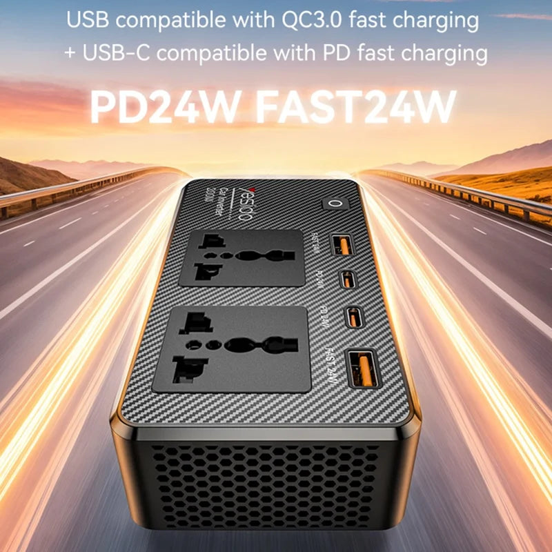 YESIDO VC07 200W High Power Car Inverter Fast Charging Adapter with 2 AC + 2 USB + 2 Type-C Ports