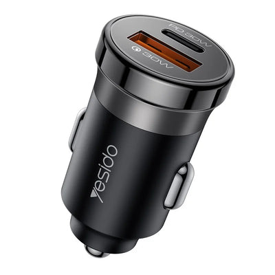 YESIDO Y73 30W Fast Car Charger Dual Port USB-A + USB-C with Type-C to ip Cable