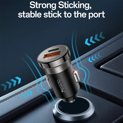 YESIDO Y73 30W Fast Car Charger Dual Port USB-A + USB-C with Type-C to ip Cable