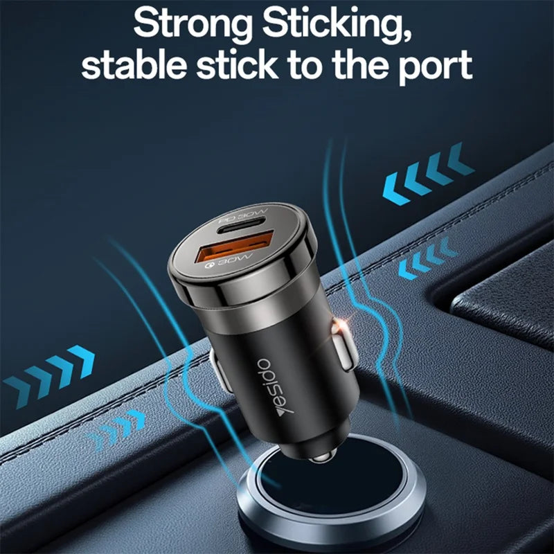 YESIDO Y73 30W Fast Car Charger Dual Port USB-A + USB-C with Type-C to ip Cable