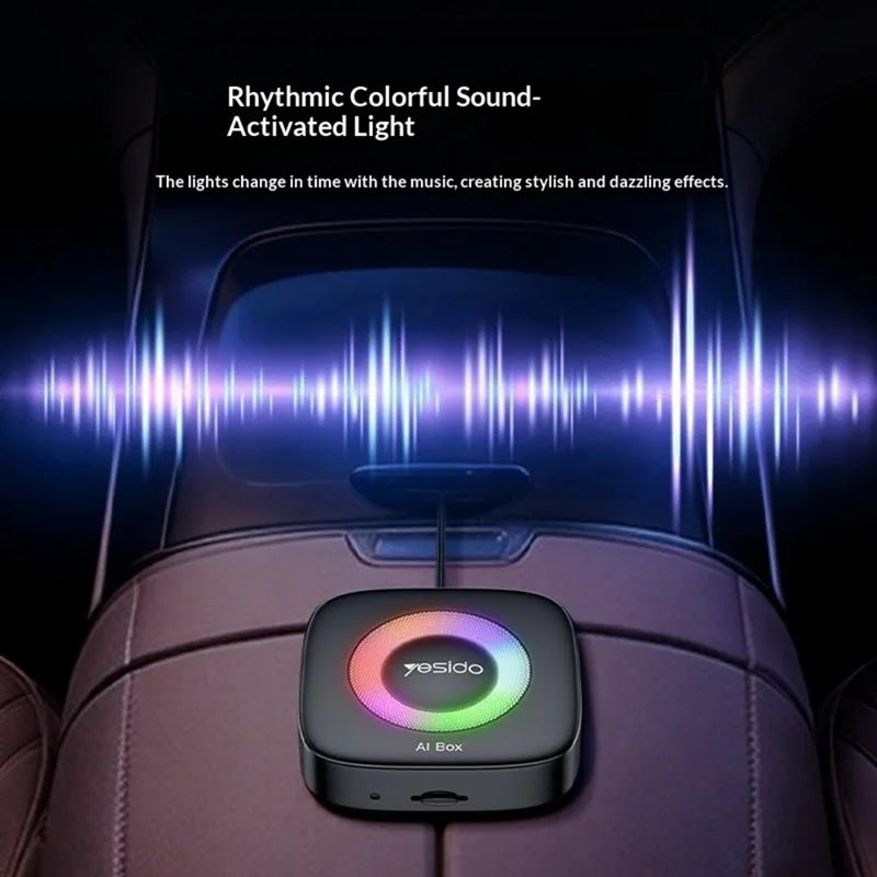 YESIDO KM33 Wireless CarPlay Android Auto AI Box 3 in 1 Dual Band WiFi Bluetooth-compatible 5.0 with RGB Light - Black