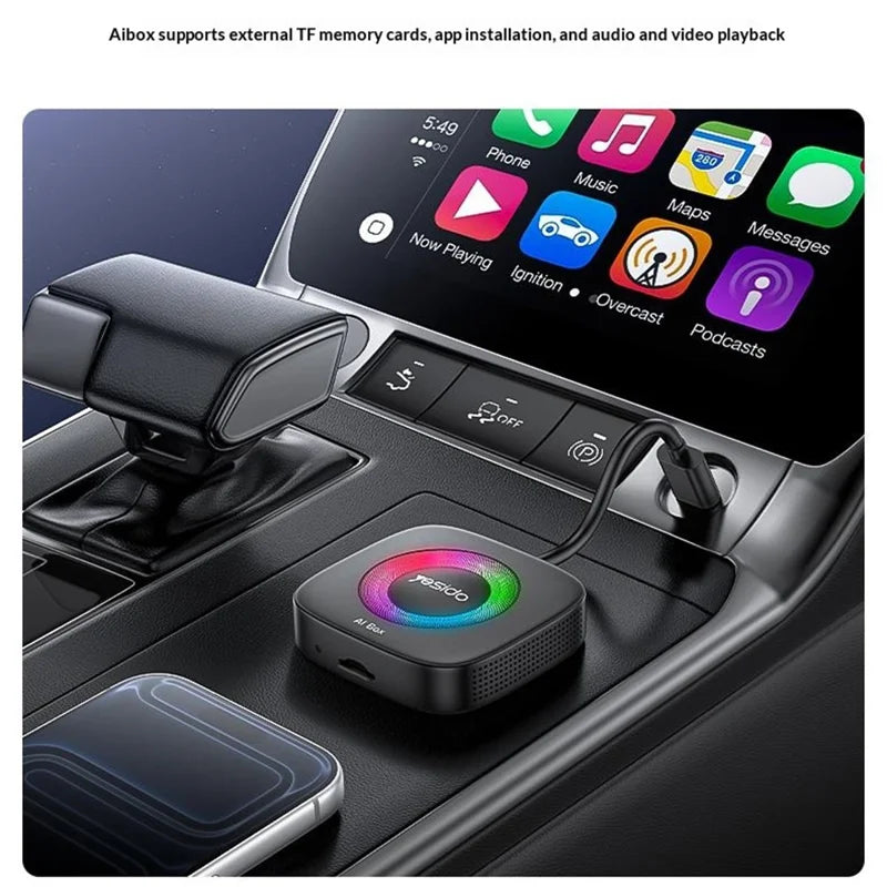 YESIDO KM33 Wireless CarPlay Android Auto AI Box 3 in 1 Dual Band WiFi Bluetooth-compatible 5.0 with RGB Light - Black