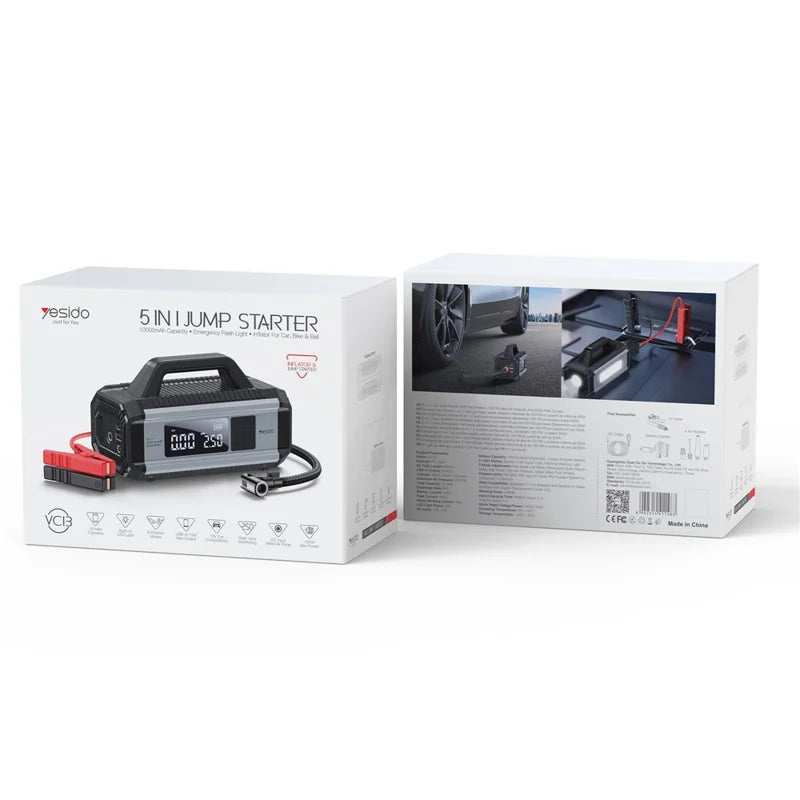 YESIDO VC13 5 in 1 Car Jump Starter 150PSI Tire Inflator Pump 10000mAh Power Bank with Emergency Light