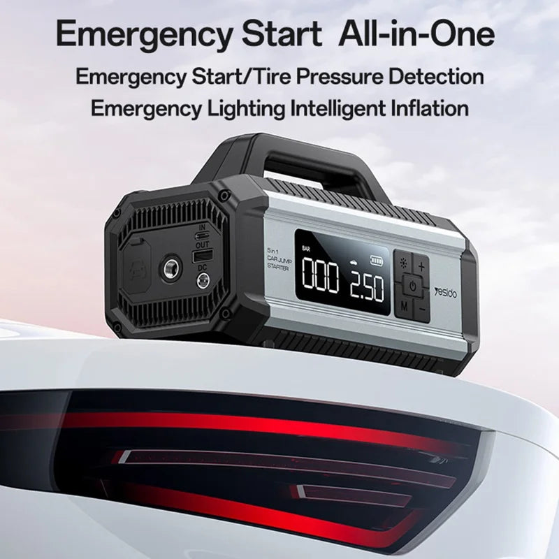 YESIDO VC13 5 in 1 Car Jump Starter 150PSI Tire Inflator Pump 10000mAh Power Bank with Emergency Light