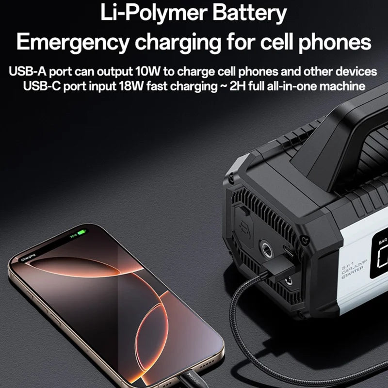 YESIDO VC13 5 in 1 Car Jump Starter 150PSI Tire Inflator Pump 10000mAh Power Bank with Emergency Light