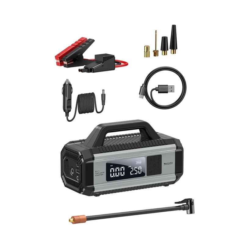 YESIDO VC13 5 in 1 Car Jump Starter 150PSI Tire Inflator Pump 10000mAh Power Bank with Emergency Light
