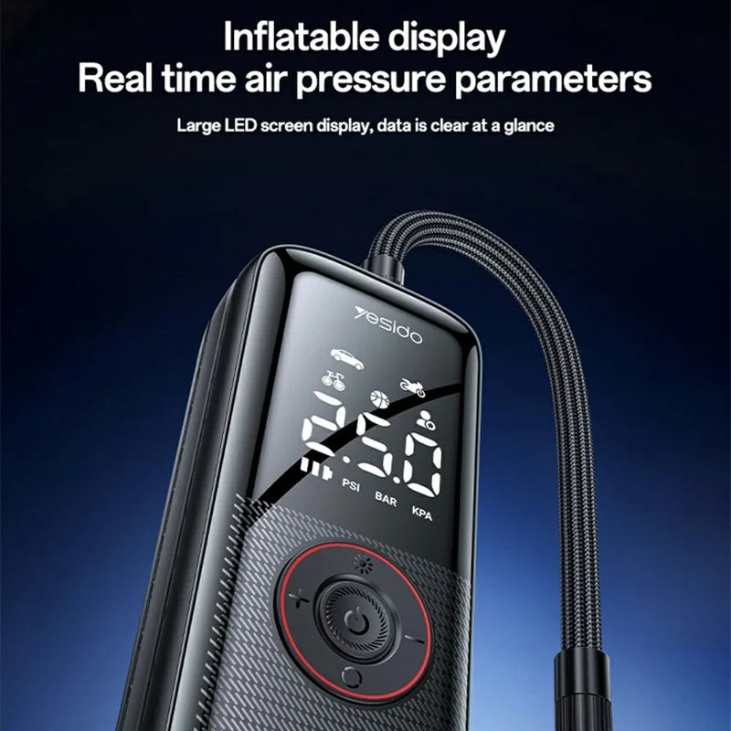 YESIDO VC17 Multi-function Wireless Tire Inflator for Car / Bicycle / Basketball Portable Air Compressor with LED Display
