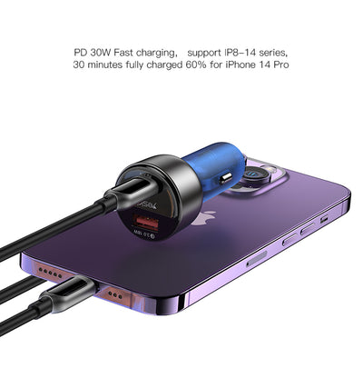 yesido 48W zinc alloy+ABS semi-transparent blue car charger Y52