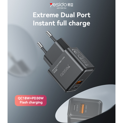 YC64 EU 30W GaN Fast Charging Home Charger(Type-C + USB Port)