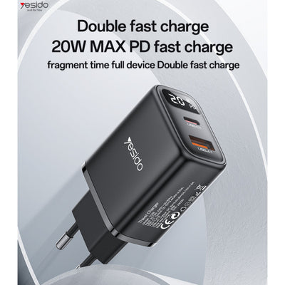YC68 EU 20W Power Display Fast Charging Wall Charger