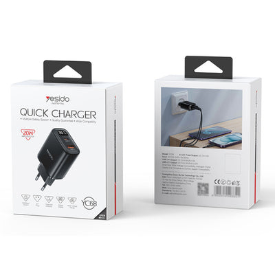 YC68 EU 20W Power Display Fast Charging Wall Charger