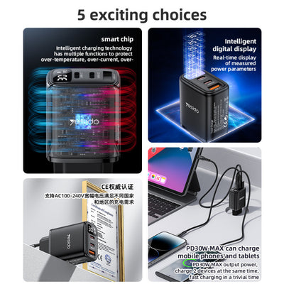 YC69 EU 30W Power Display Fast Charging Wall Charger