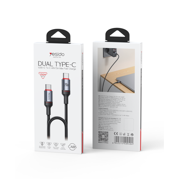 CA185 1.2M Type-C To Type-C 240W Fast Charging Data Cable