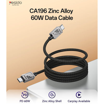 CA196 1.2M Type-C To Type-C 60W Fast Charging Data Cable