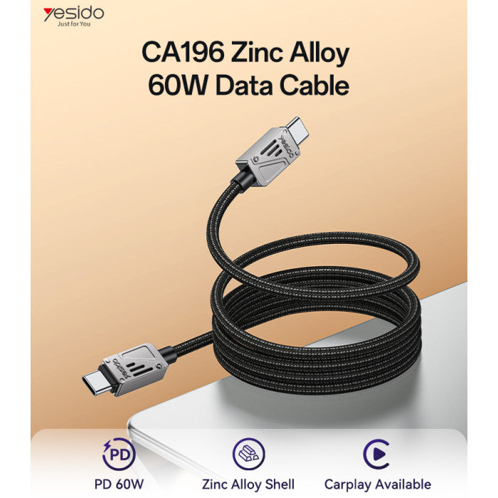 CA196 1.2M Type-C To Type-C 60W Fast Charging Data Cable