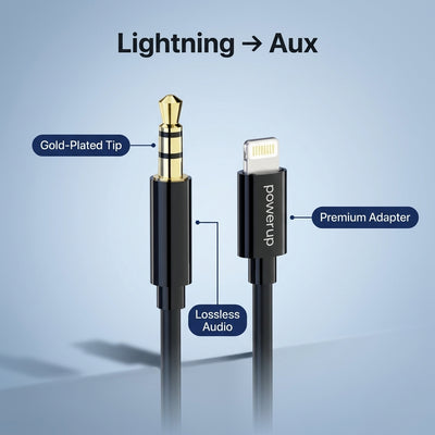 كابل الصوت من باور اب  AX-3 بطول 1 متر من 3.5 ملم إلى لايتينج