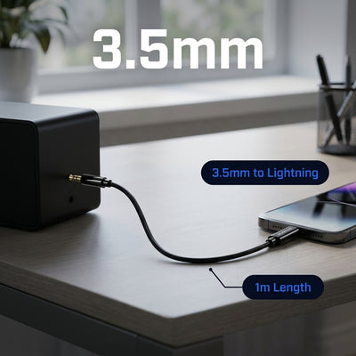كابل الصوت من باور اب  AX-3 بطول 1 متر من 3.5 ملم إلى لايتينج