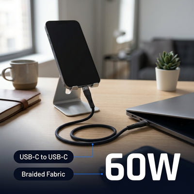 Power Up CC-15 - Type C To Type C 60W Fast Charging Nylon Cable, 1M