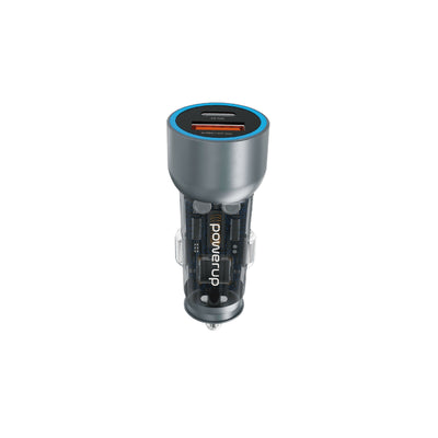 PowerUp CR-7 Fast Car Charger - PD 55W - 2 Port USB C & A - Clear