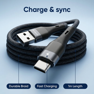 كابل ST-5 من باور اب USB-A إلى USB-C بقوة 18 وات وطول 1 متر