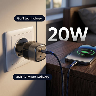 شاحن باور أب G-20W-1 منفذ طاقة GaN - توصيل طاقه بقوة 20 وات