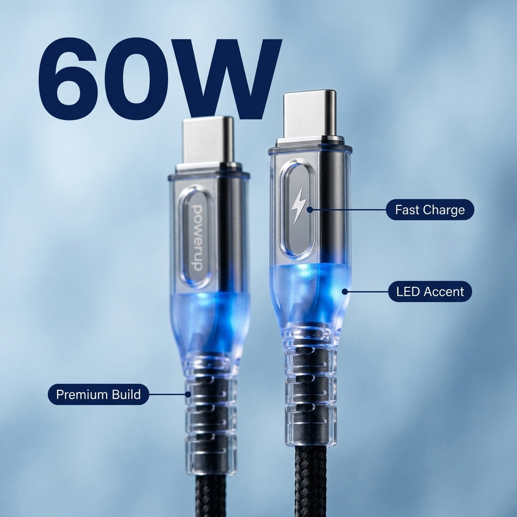 PowerUp SC-11  - Type C To Type C 60W Fast Charging Cable, 1M-Black