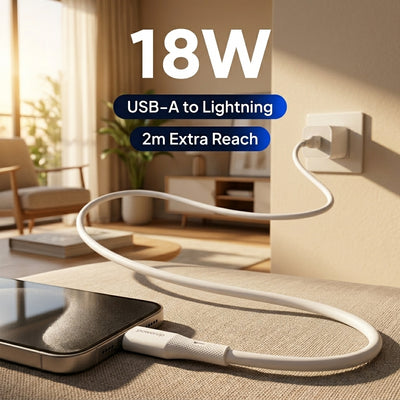 كابلل شحن سيليكون SL-2 من باور اب - USB إلى لايتينج شحن سريع 18 وات 1 متر - أبيض