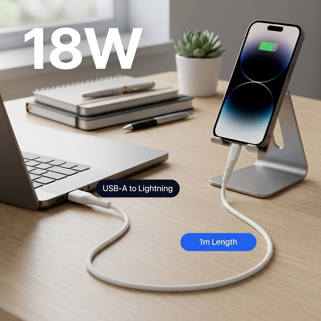 PowerUp Sl-6 - USB To Lightning 18W Fast Charging Silicon Cable, 1M-White