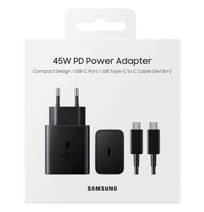 SAMSUNG 45W Power Adapter, Compact Design, USB C To C Cable - Black
