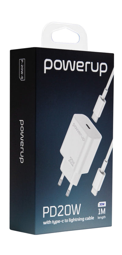 PowerUp P-20W-6 Charger with Usb-c To Lightning Cable PD 20W