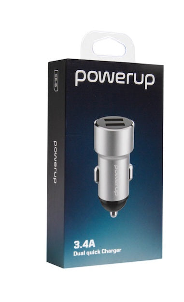 PowerUp CR-8 Dual USB Car Charger – 3.4A – Silver