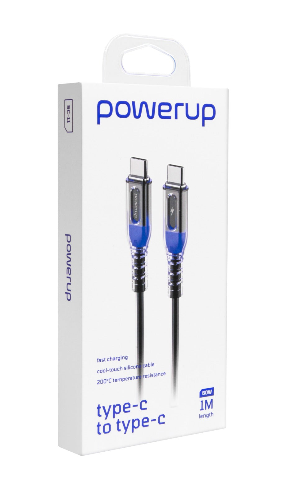 PowerUp SC-11  - Type C To Type C 60W Fast Charging Cable, 1M-Black